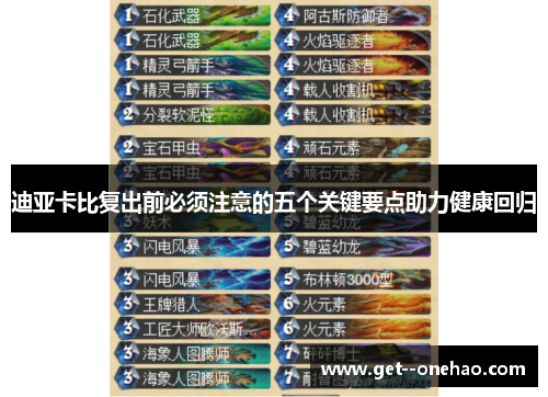 迪亚卡比复出前必须注意的五个关键要点助力健康回归