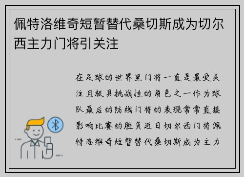 佩特洛维奇短暂替代桑切斯成为切尔西主力门将引关注